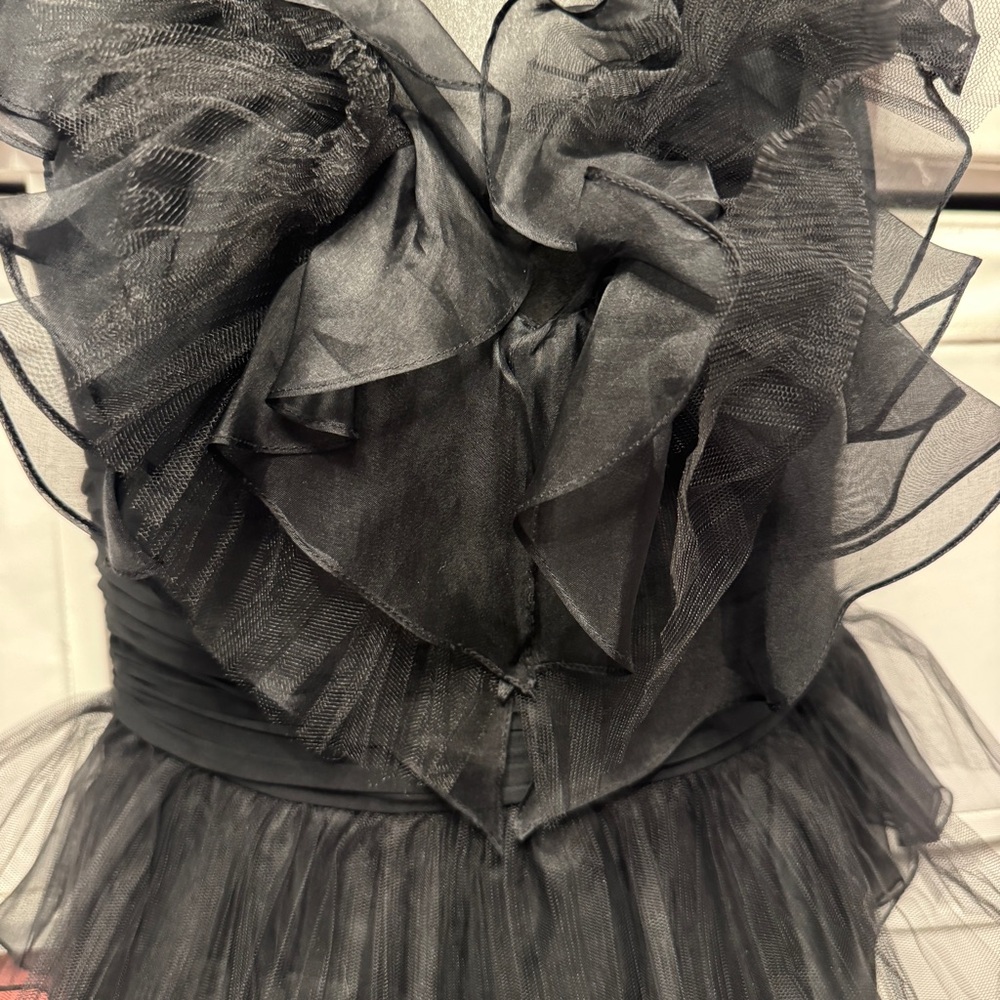 Marchesa Notte Black Silk Ruffle Peplum Maxi Column Gown Size 4 Sophisticated - Picture 7 of 14